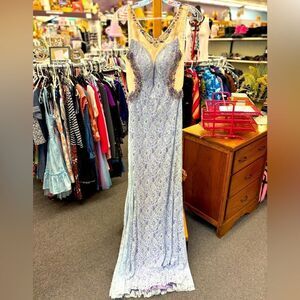 Prom Vienna Ladies 6 Sky Blue & Purple Lace Formal Gown